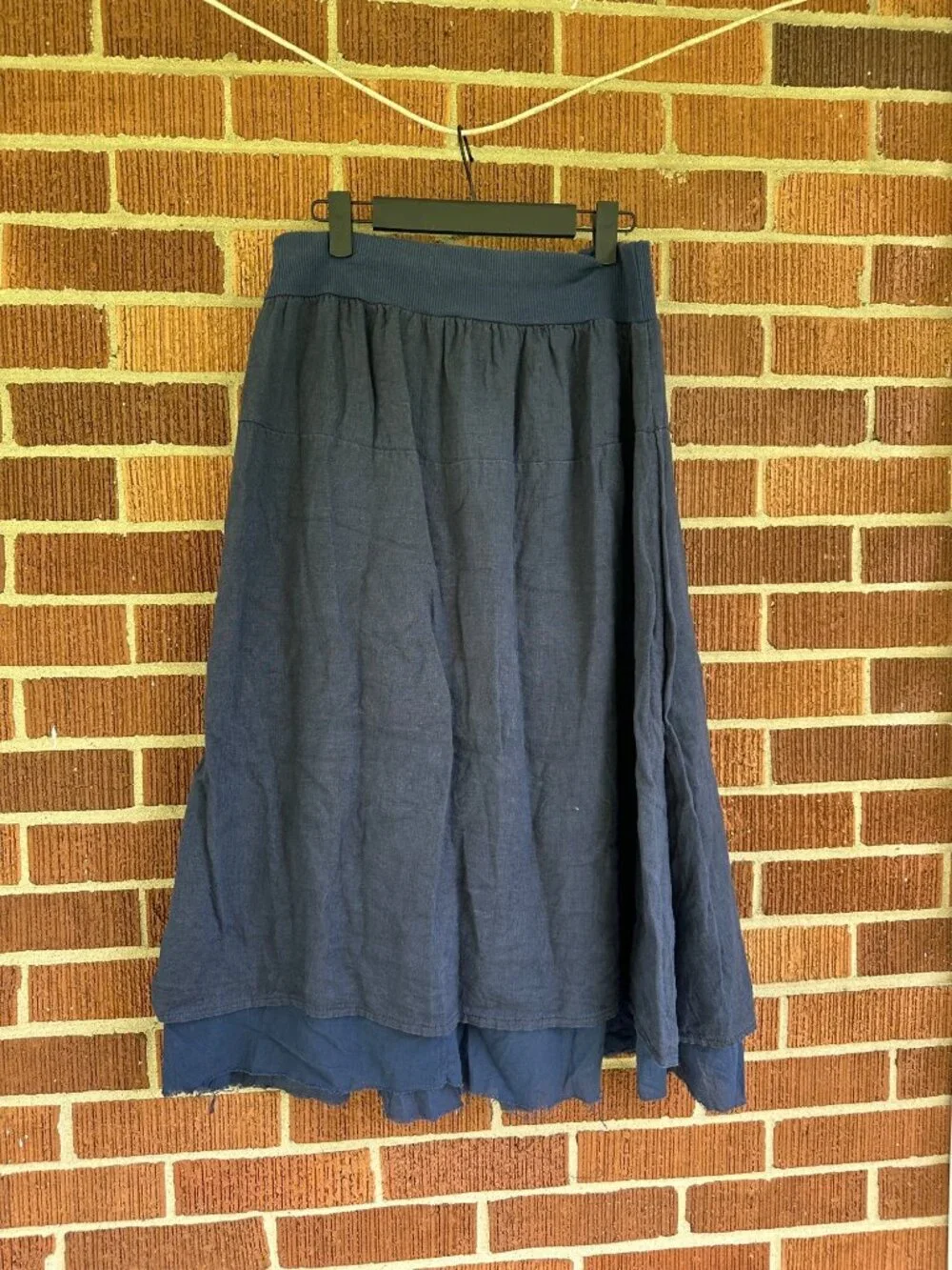 Made in Italy Navy Blue Linen Blend Double Layer Lagenlook Midi Skirt L XL - Picture 3 of 12